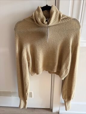 Princess Polly Cropped Ribbed Turtleneck Sweater in Camel